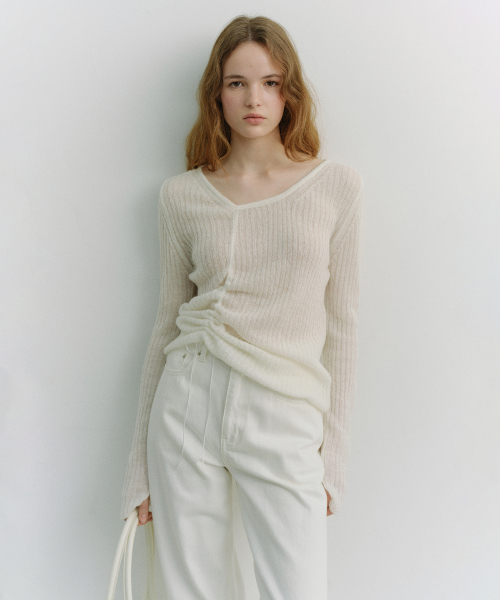 2-WAY SHIRRING KNIT TOP_UDSW6A204_IVORY
