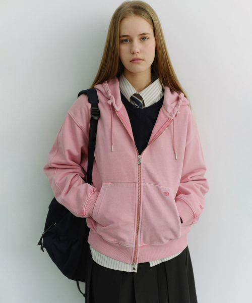 UNISEX GARMENT DYED ZIP-UP HOODIE_UDTS6A114_LIGHT PINK