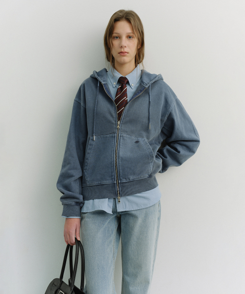 UNISEX GARMENT DYED ZIP-UP HOODIE_UDTS6A114_NAVY