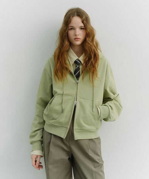 UNISEX CROPPED ZIP-UP HOODIE_UDTS6A101_OLIVE