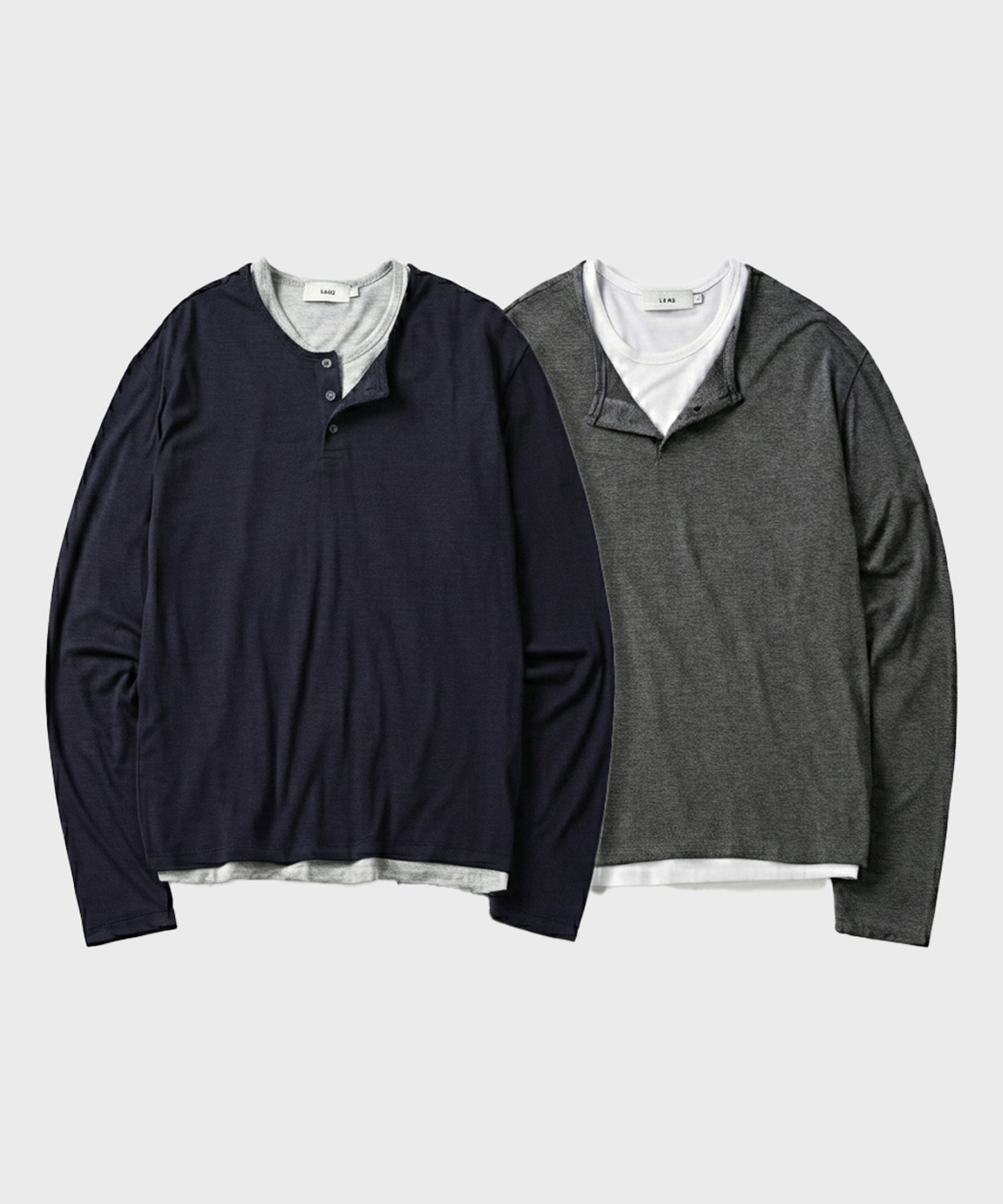 [SET] Soft Henley-Neck Layered T-Shirt Set