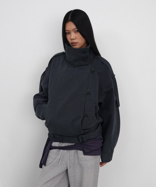 High Neck Cotton Jacket_Navy