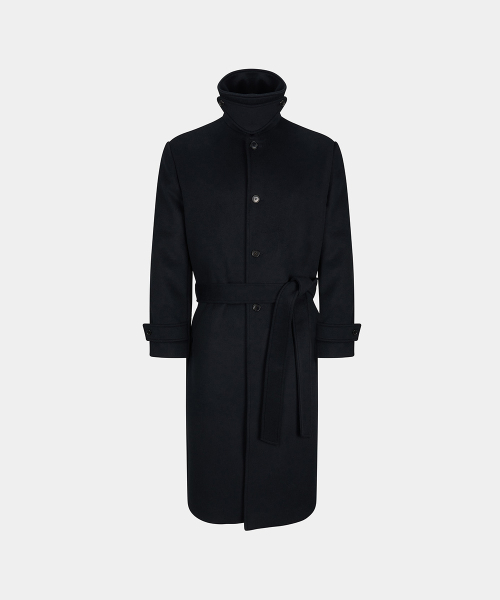 OVERSIZE BELTED WOOL BALMACAAN COAT - BLACK