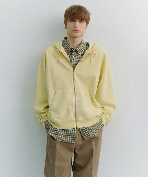 GARMENT DYED ZIP-UP HOODIE_UNISEX_UDTS6A114_VANILLA YELLOW