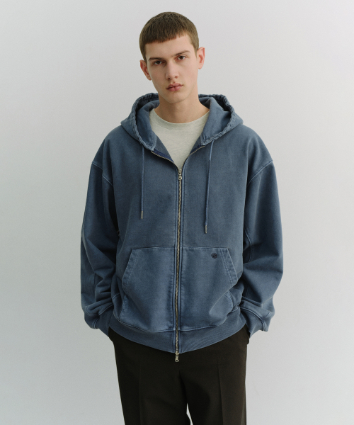 GARMENT DYED ZIP-UP HOODIE_UNISEX_UDTS6A114_NAVY