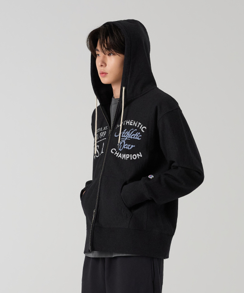 Свободный худи на молнии Heritage Reverse Weave Black