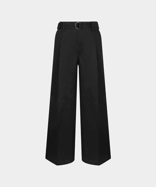 M COTTON BELTED WIDE PANTS - BLACK