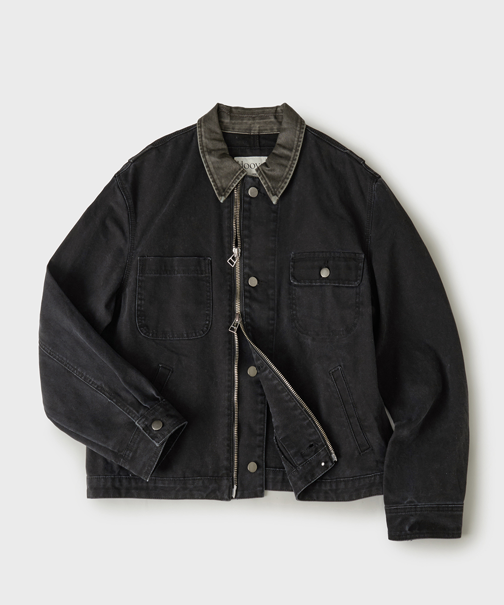 Bleached Canvas Work Jacket[Washed Black]