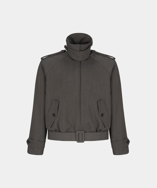 NECK BUCKLE WOOL BLEND BLOUSON - GRAY