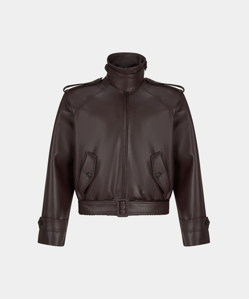 AVIATOR FAUX LEATHER BLOUSON - BURGUNDY