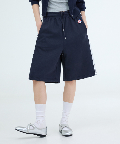 TRACK LINE BERMUDA SWEAT SHORTS-2COLOR