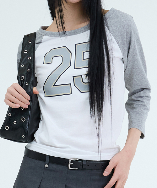 NUMBER RAGLAN MID SLEEVE T-SHIRT-2COLOR