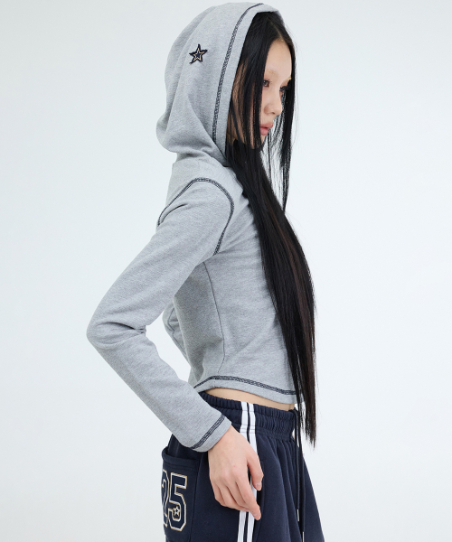 STAR PATCH HOODIE T-SHIRT-2COLOR