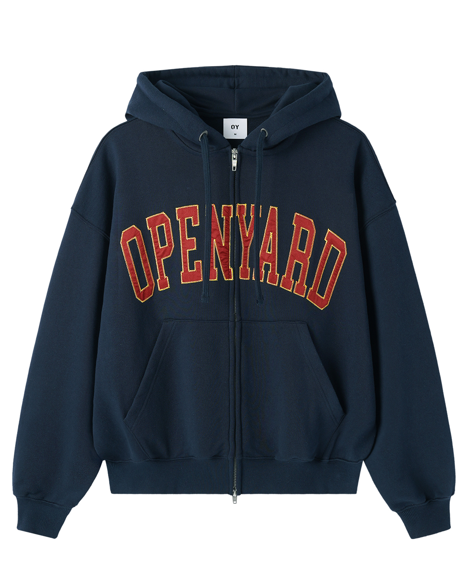 SATIN PATCH HOODIE ZIP UP - NAVY