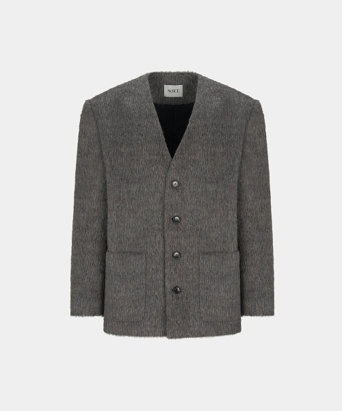 COLLARLESS MOHAIR ALPACA JACKET - GRAY