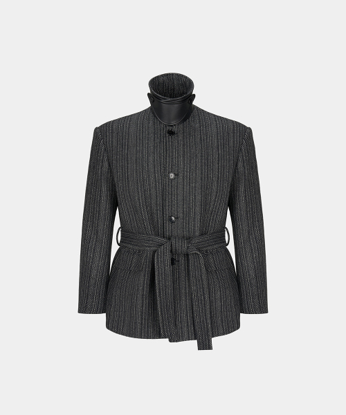 WOOL HERRINGBONE CAR COAT - серый