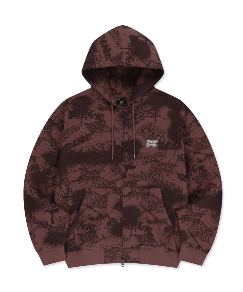 GRAFFITI HOOD ZIP UP - BURGUNDY