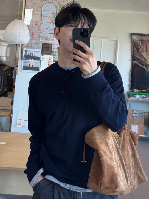 Легкий джемпер круглый вырез Wool (Navy)