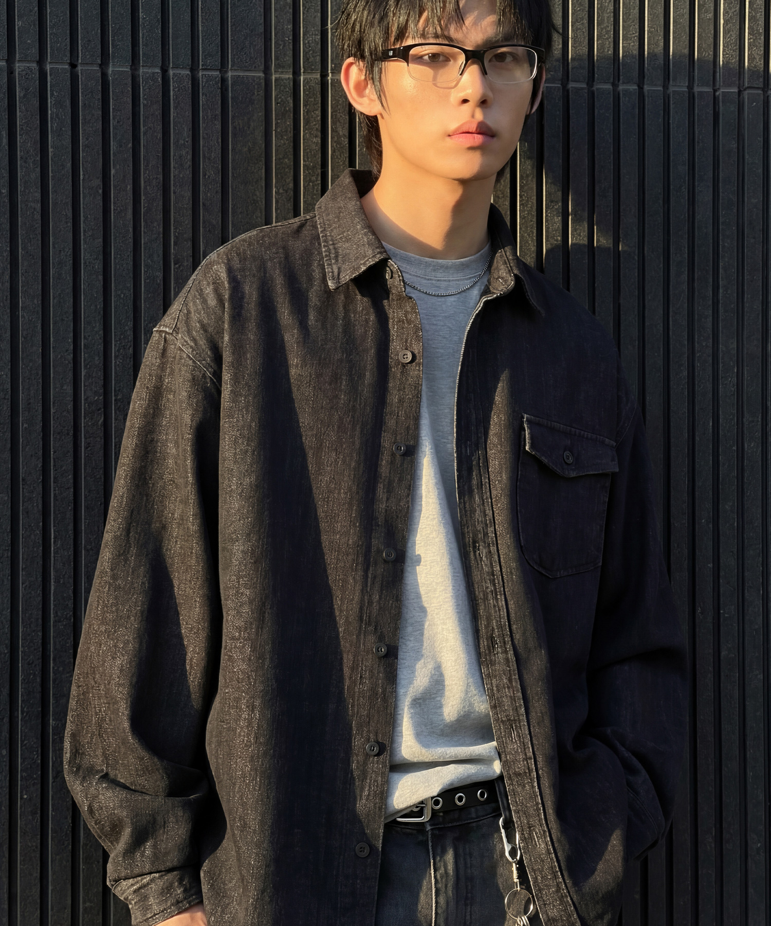 Slub Washing Denim Shirt Washedblack SJLS6928