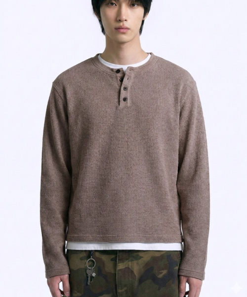 Кроп-топ вафельный хенли Ash Beige