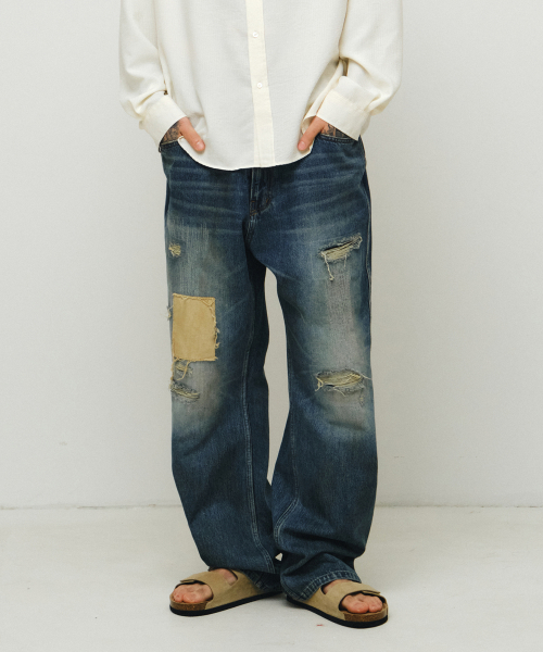Archive repair denim pants (indigo синий)