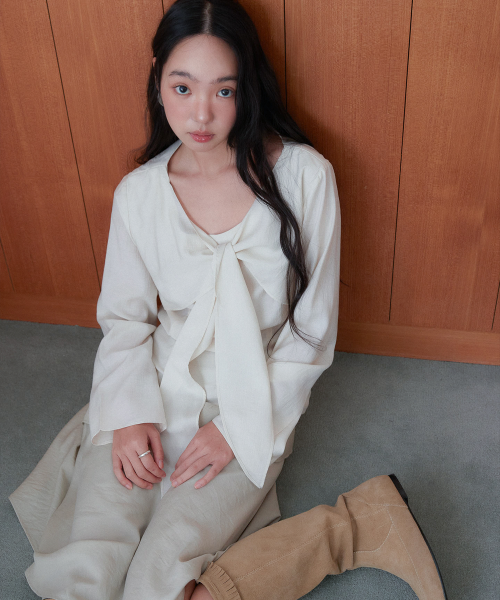 SHEER RIBBON BLOUSE CREAM