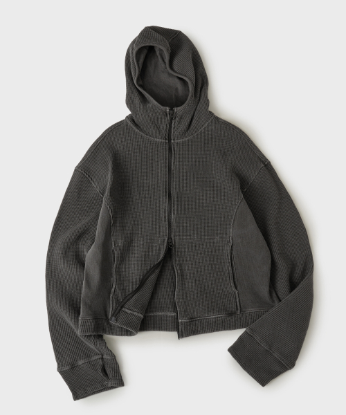 Плотное вафельное худи-балаклава на молнии [Washed Charcoal]