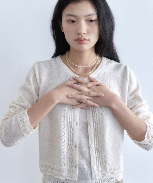 FRILL CROCHET LAYERED CARDIGAN CREAM