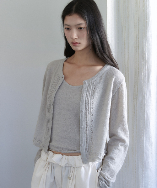 FRILL CROCHET LAYERED CARDIGAN GRAY
