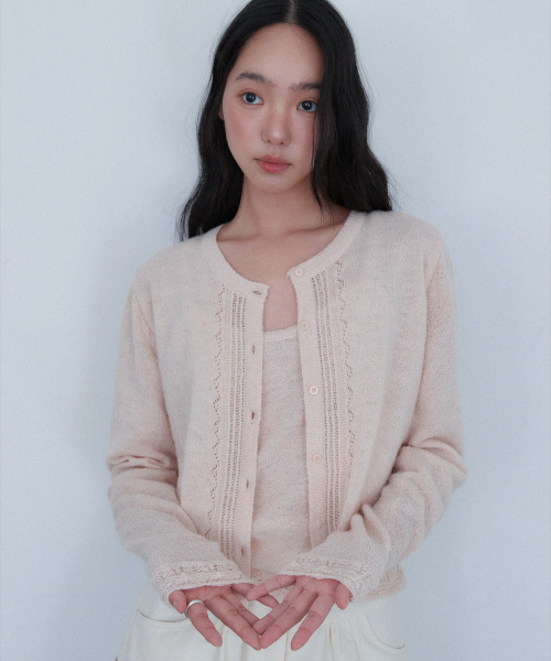 FRILL CROCHET LAYERED CARDIGAN PINK