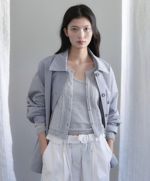 COTTON SAPARI TRENCH JACKET PALE синий