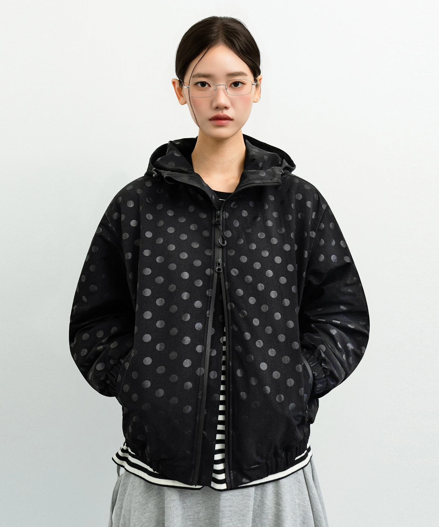 EUG 2WAY DOT HOODED WINDBREAKER JACKET_BLACK