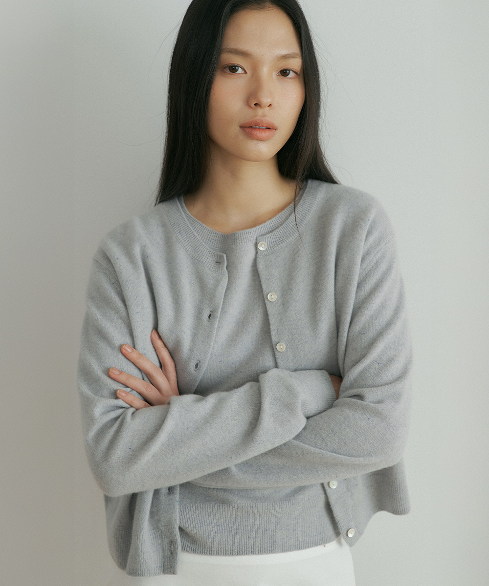 wool round neck knit cardigan- sky синий