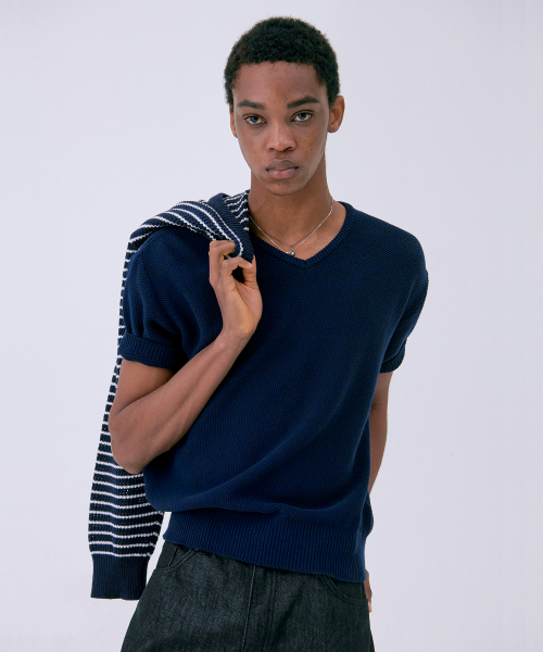 Light V Neck Cotton Knit тёмно-синий