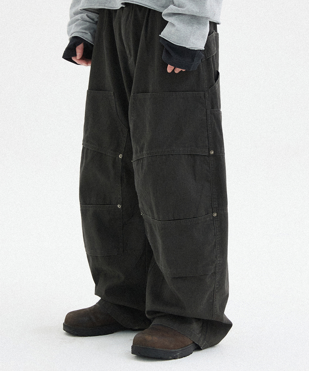 Double Knee Carpenter Curved Pantsсерый
