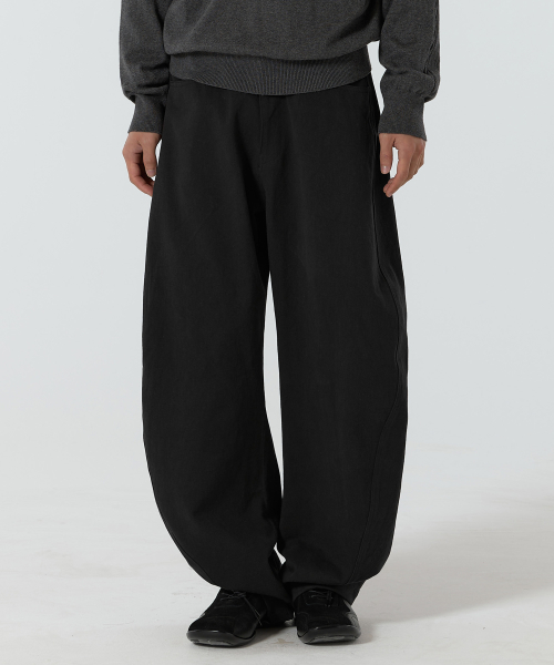 Свободные хлопковые брюки изогнутого кроя (Black)