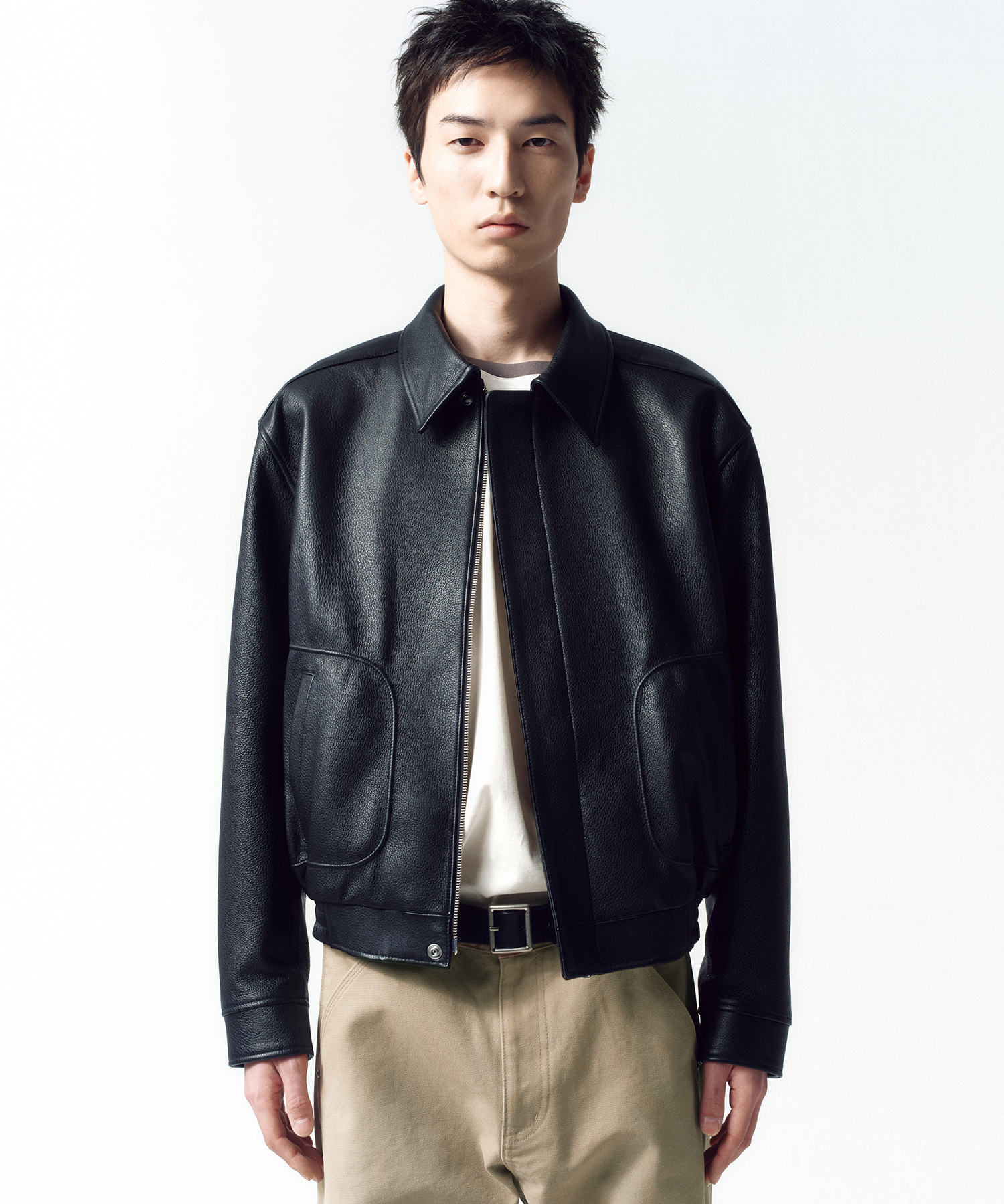 Goat Skin Piping Leather Jacket чёрный