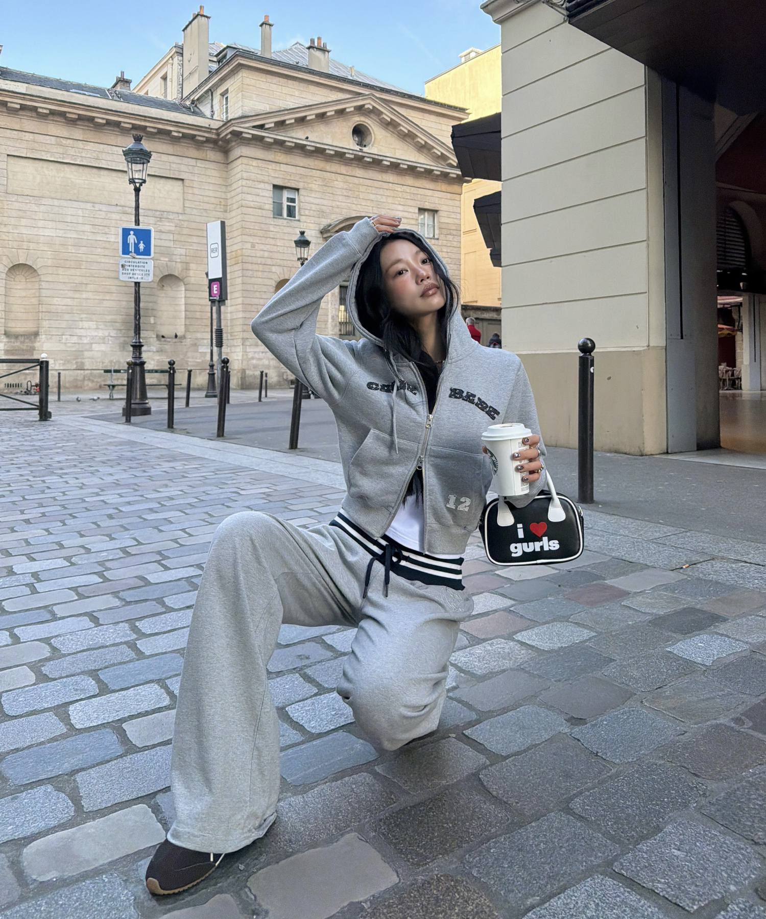 CALIE BABE SOLID HOOD ZIP UP MELANGEGRAY