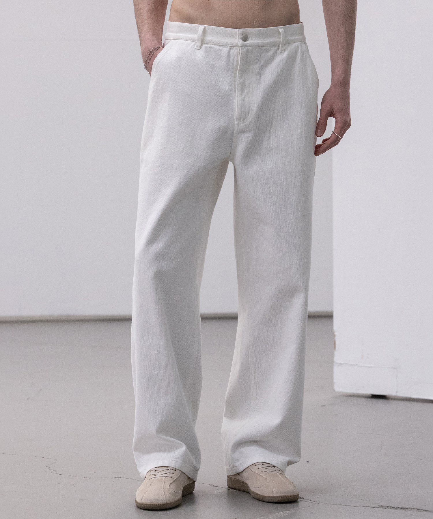 Twill Cotton Semi Wide Pants [белый]