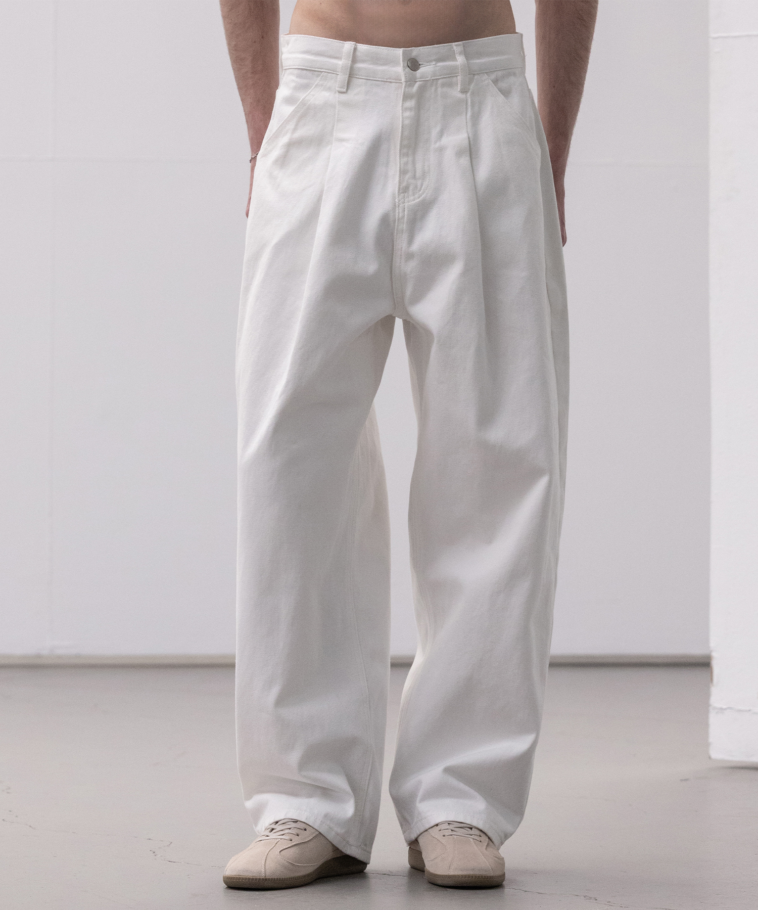 Washed Cotton One Tuck Wide Pants [белый]