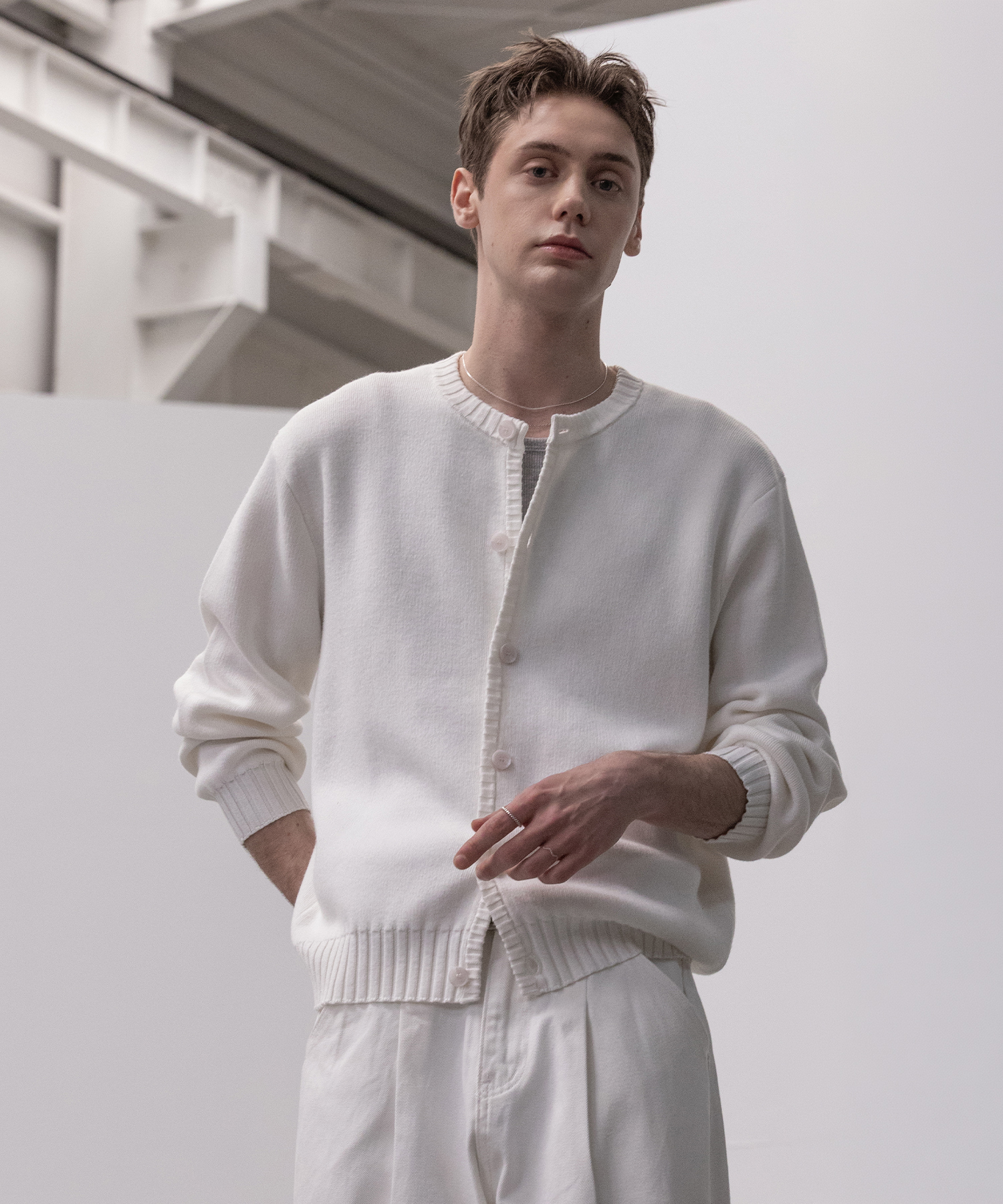 Panel Ribbed Round горловина Cardigan [белый]