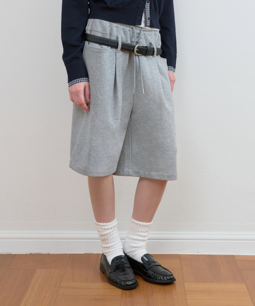 BELT SET BERMUDA SWEAT PANTS GRAY