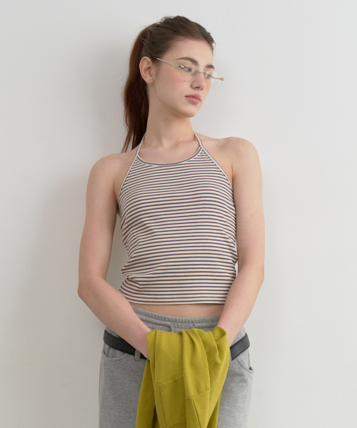 STRIPE HALTER NECK TOP IVORY