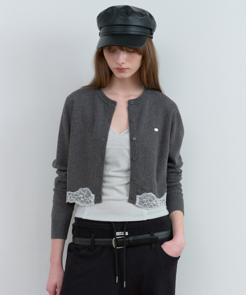LACE KNIT CARDIGAN M/CHARCOAL