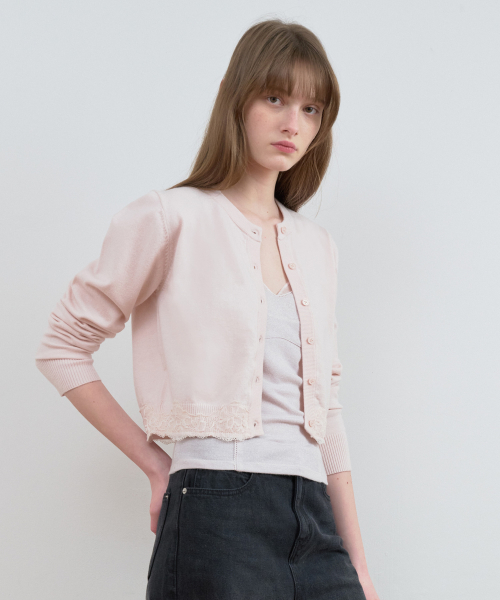 LACE KNIT CARDIGAN B/PINK
