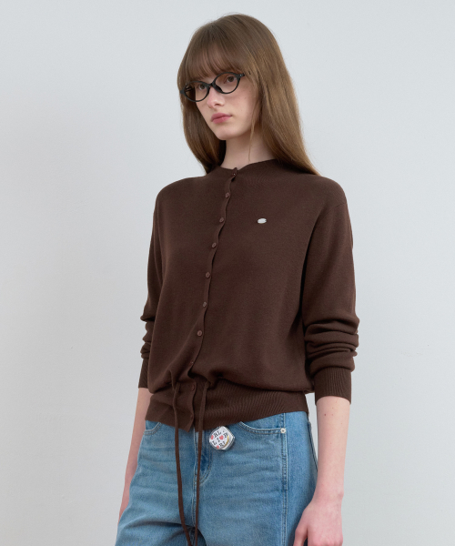 HIGH NECK STRING KNIT CARDIGAN BROWN