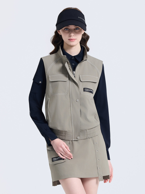 Женский жилет с воротником и 4 карманами Khaki Beige