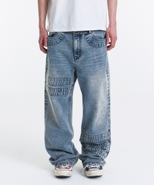 Wrap Tape Straight Denim Pants (Washed синий)
