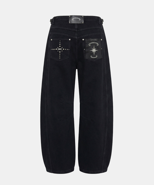 Star-Studded Barrel Pants - Black