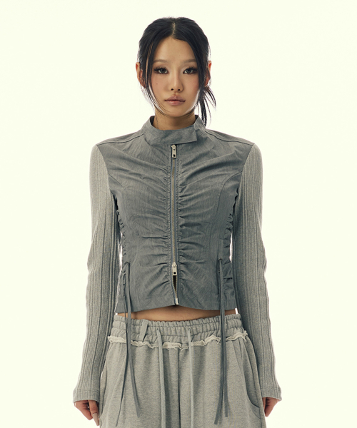 SHIRRING NYLON STRING JACKET GREY